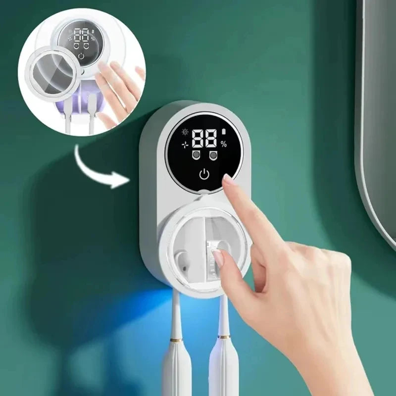 Intelligent Wall Mounted Toothbrush Holder, Toothbrush Holder Disinfection Device, Toothbrush Storage Rack, with 2 Brush Slots