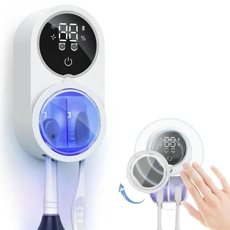 Intelligent Wall Mounted Toothbrush Holder, Toothbrush Holder Disinfection Device, Toothbrush Storage Rack, with 2 Brush Slots
