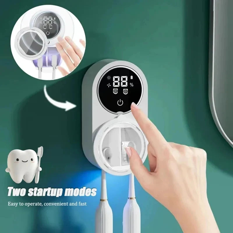 Intelligent Wall Mounted Toothbrush Holder, Toothbrush Holder Disinfection Device, Toothbrush Storage Rack, with 2 Brush Slots