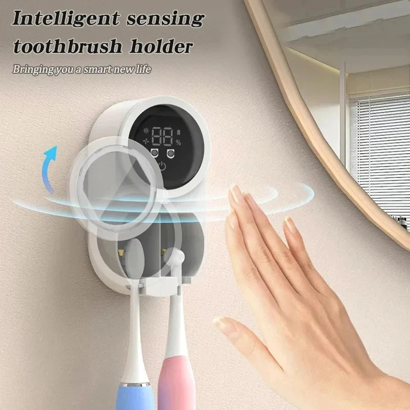 Intelligent Wall Mounted Toothbrush Holder, Toothbrush Holder Disinfection Device, Toothbrush Storage Rack, with 2 Brush Slots